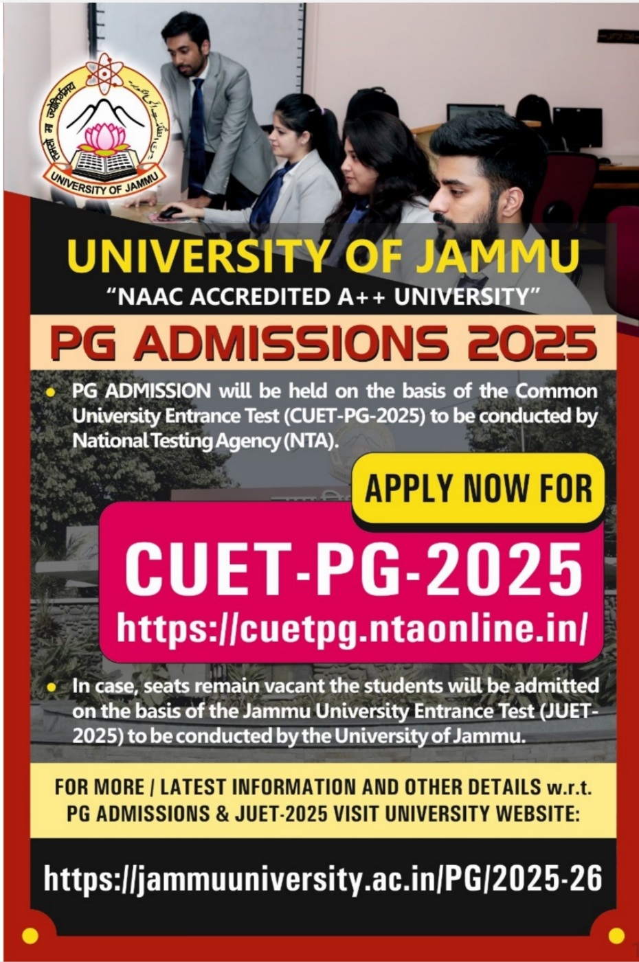 CUET PG Admission 2025 University of Jammu 